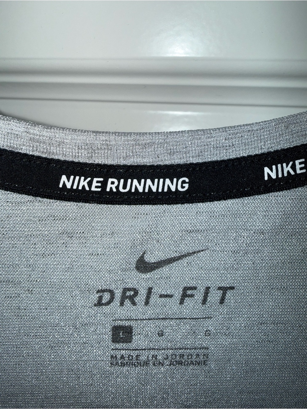 Nike Light Gray Short Sleeve Running Tee with Red Logo - Picture 2 of 2